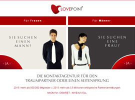 Lovepoint.de Screenshot, so sieht die Startseite aus